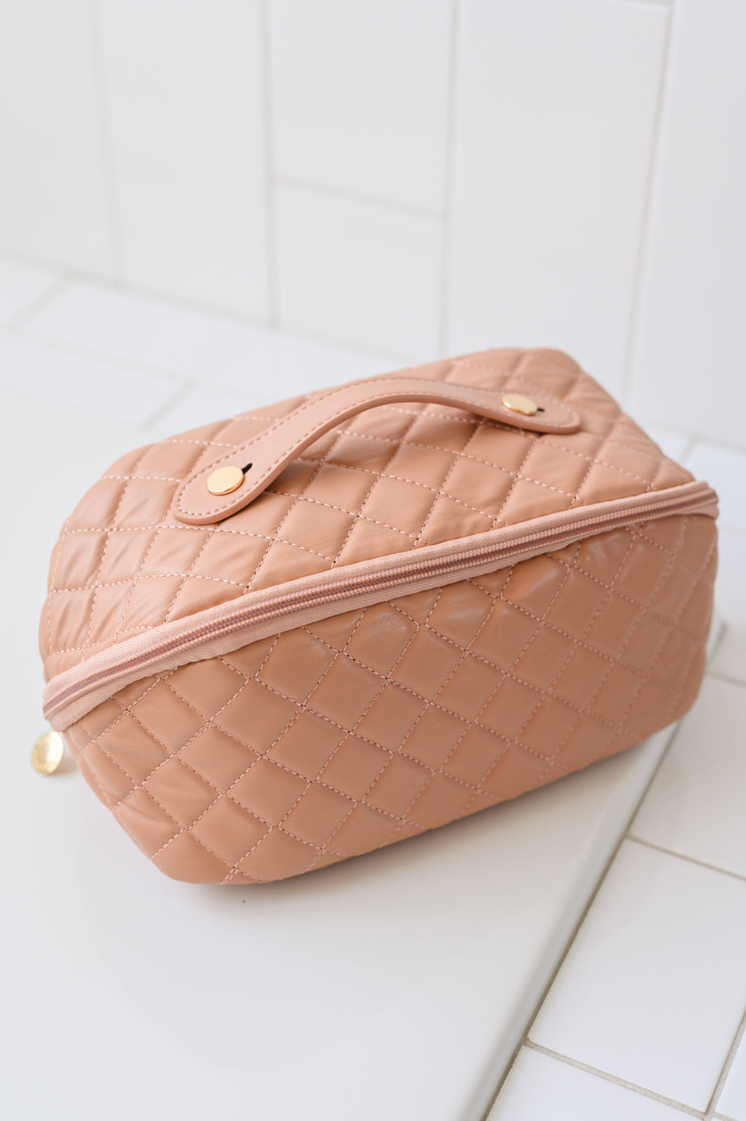 Large Capacity Quilted Makeup Bag in Pink Home & Decor Southern Soul Collectives