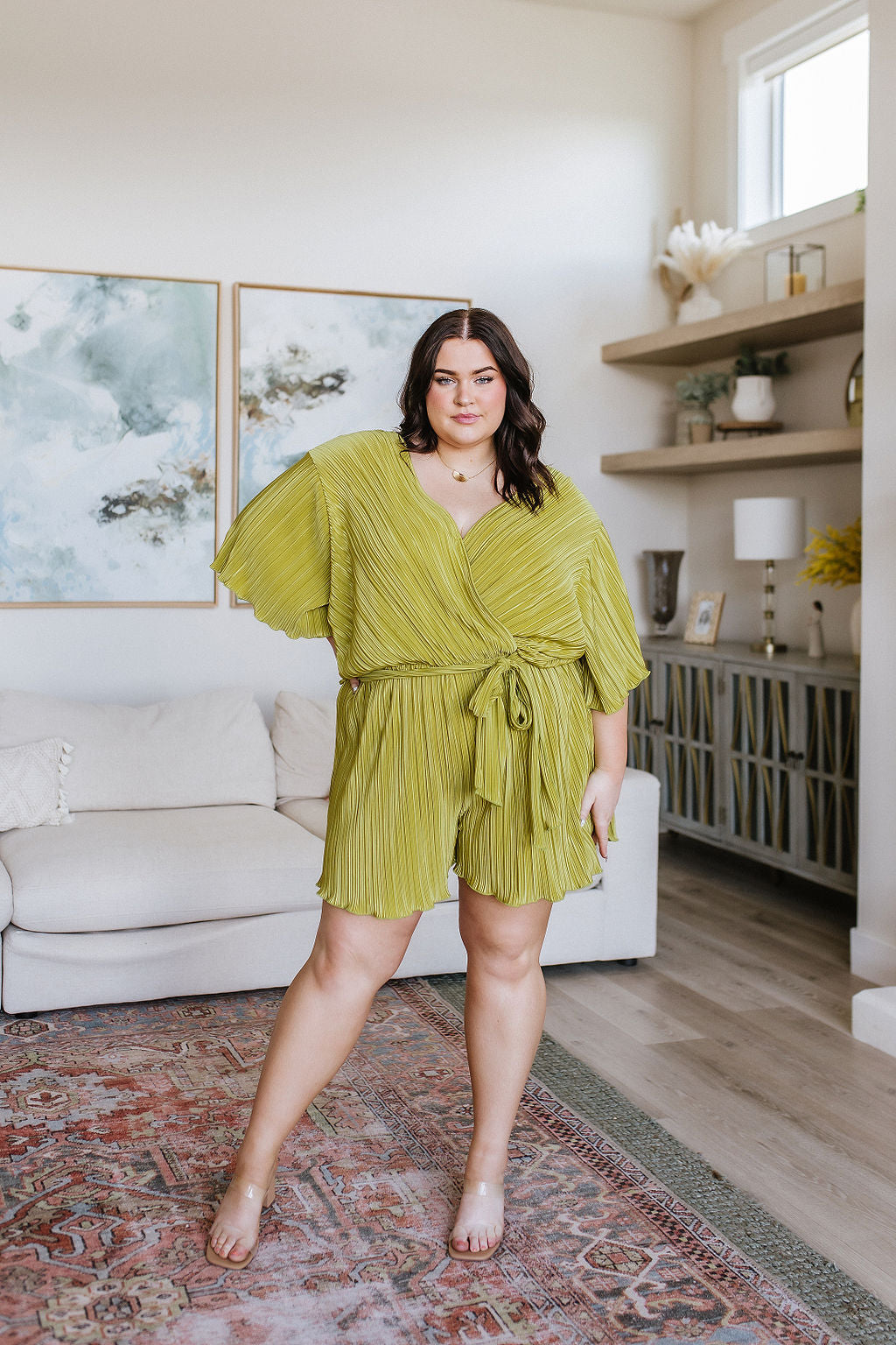 Lovely Life Plisse Romper in Green Womens Southern Soul Collectives 