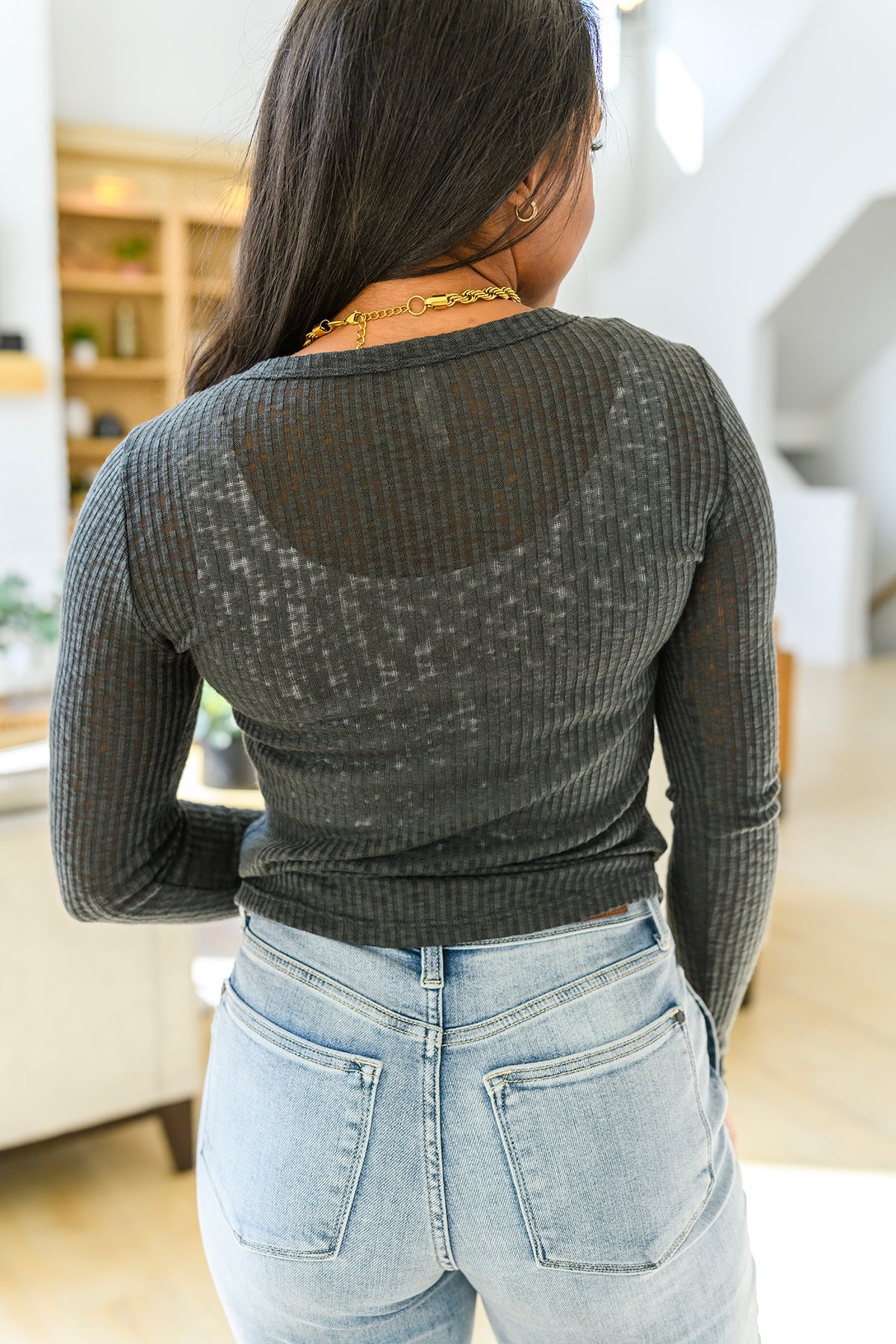 Little Talks Ribbed Long Sleeve Top in Charcoal Womens Southern Soul Collectives 