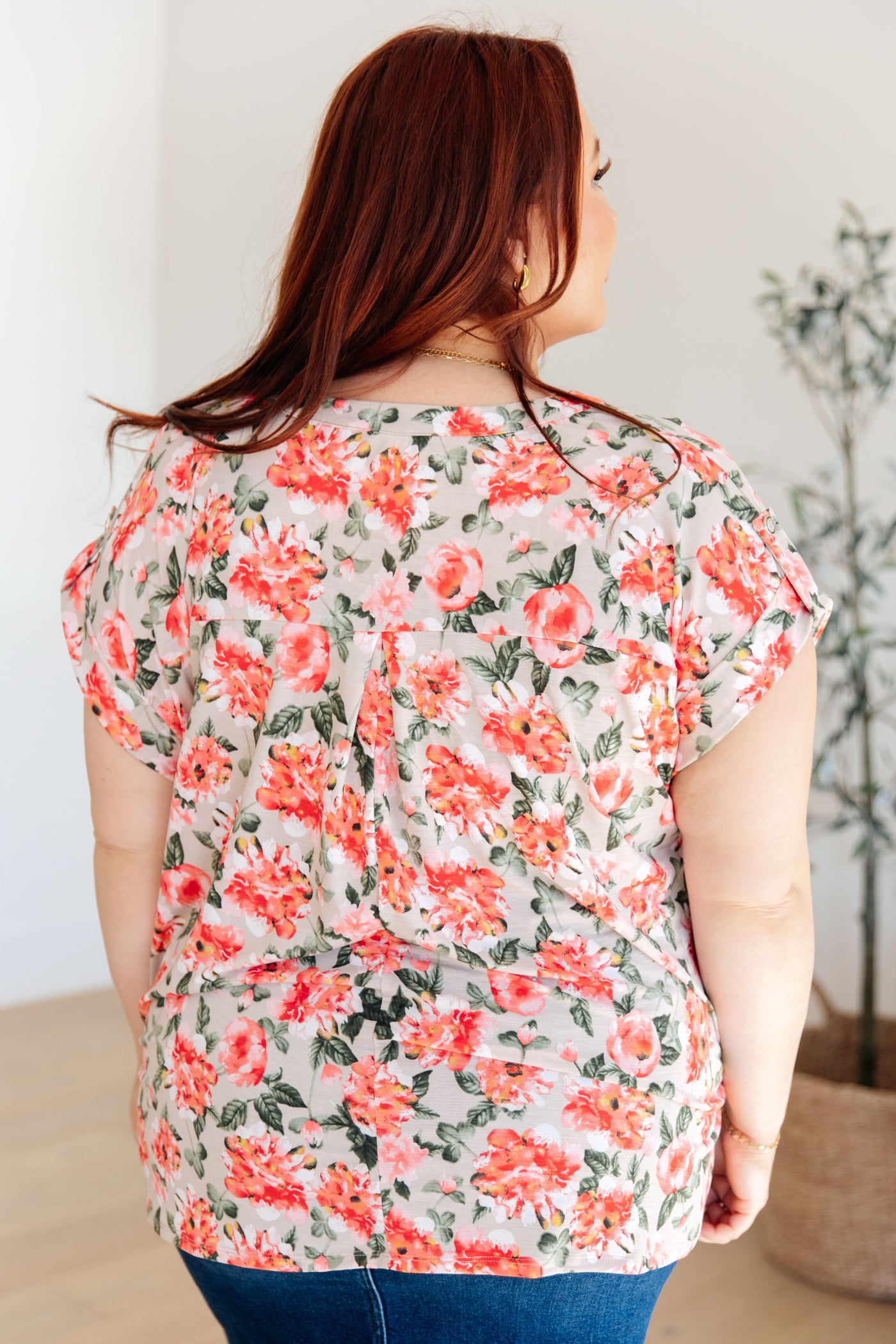 Lizzy Cap Sleeve Top in Coral and Beige Floral Southern Soul Collectives