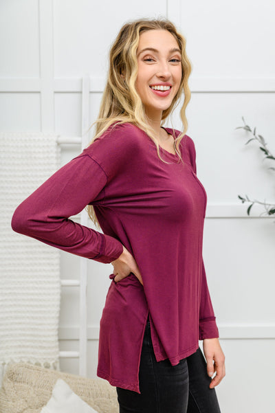 Long Sleeve Knit Top With Pocket In Burgundy Womens Southern Soul Collectives 