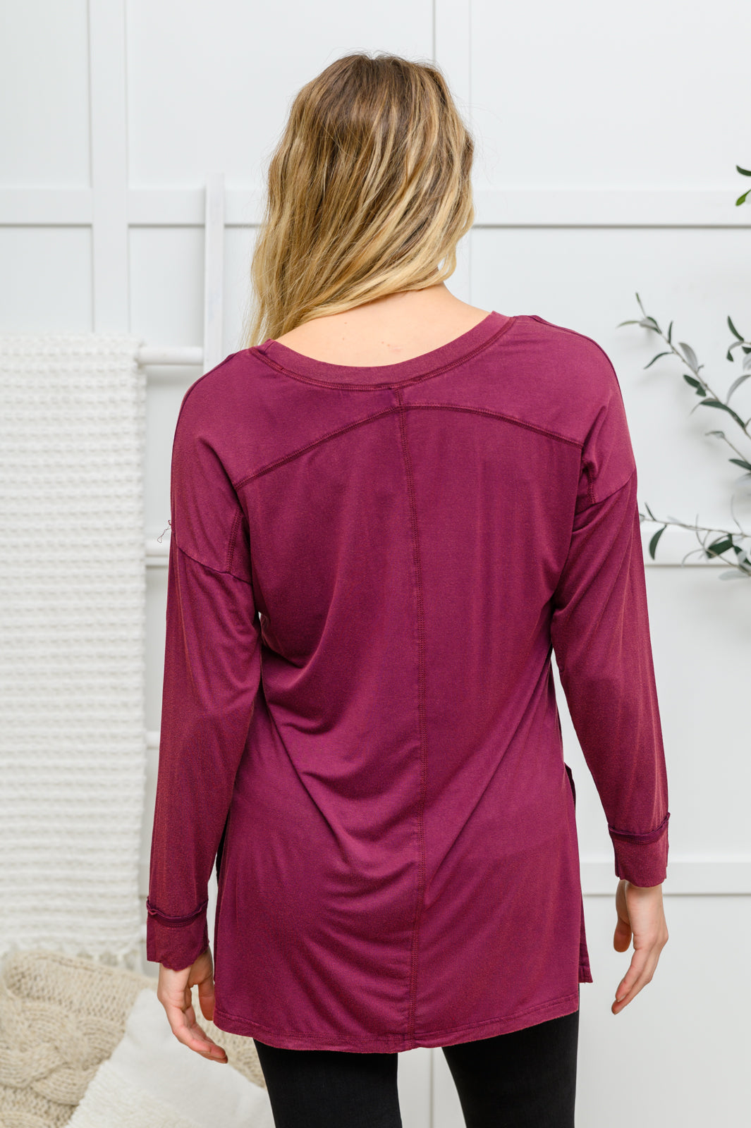 Long Sleeve Knit Top With Pocket In Burgundy Womens Southern Soul Collectives 