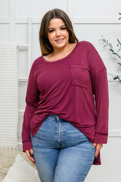 Long Sleeve Knit Top With Pocket In Burgundy Womens Southern Soul Collectives 