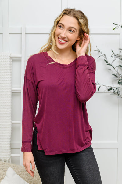 Long Sleeve Knit Top With Pocket In Burgundy Womens Southern Soul Collectives 