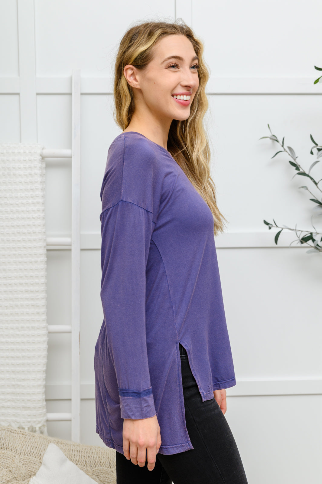 Long Sleeve Knit Top With Pocket In Denim Blue Womens Southern Soul Collectives 