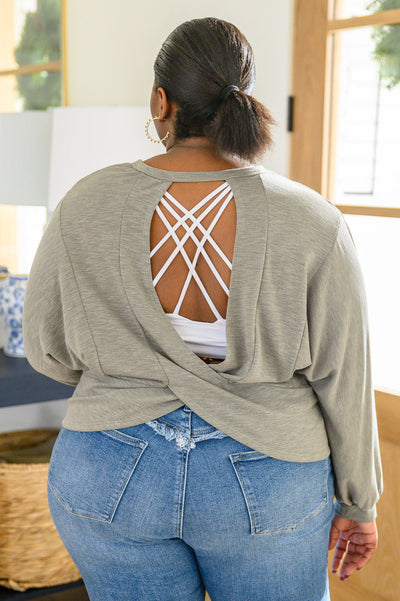 Long Sleeve Solid Knit Open Back Top In Olive Womens Southern Soul Collectives 