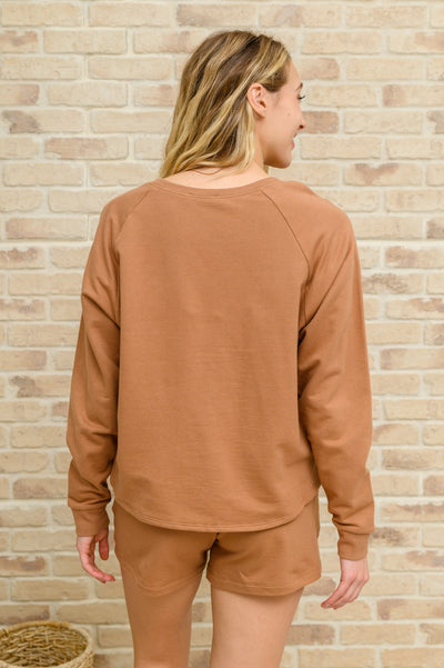 Long Sleeve Sweatshirt Top & Shorts Set In Camel Womens Southern Soul Collectives 