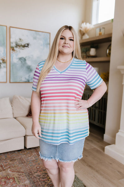 Looking for Rainbows V-Neck Striped Top Womens Southern Soul Collectives 