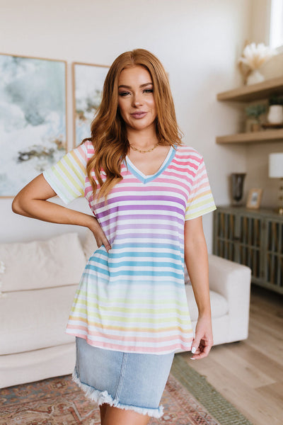 Looking for Rainbows V-Neck Striped Top Womens Southern Soul Collectives 