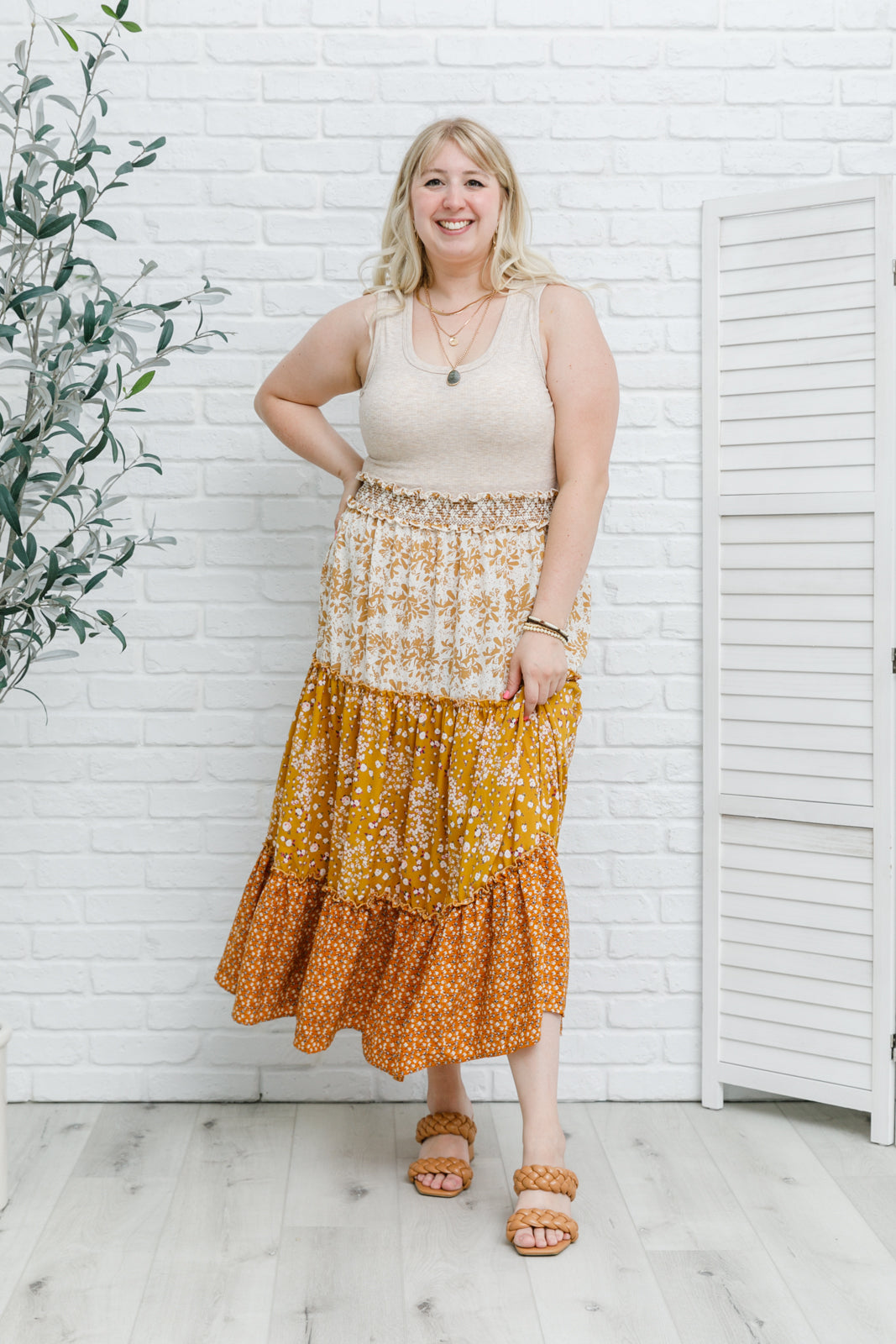 Make Me Feel Good Yellow Three-Tiered Tiny Ruffle Floral Skirt Womens Southern Soul Collectives 