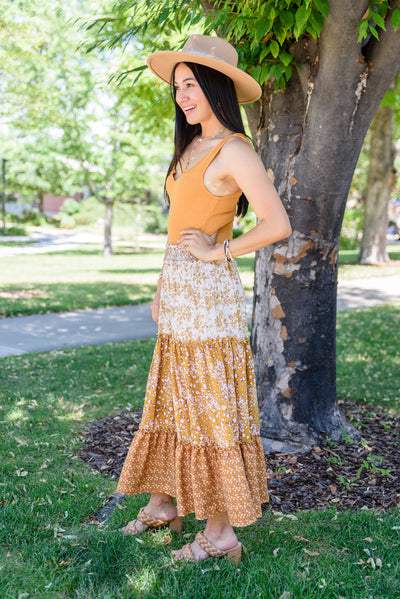 Make Me Feel Good Yellow Three-Tiered Tiny Ruffle Floral Skirt Womens Southern Soul Collectives 