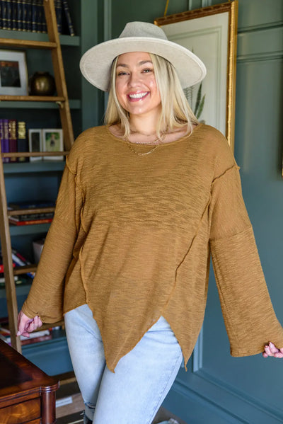 Maximize My Style Lightweight Zig Zag Hem Sweater in Mustard Womens Southern Soul Collectives 