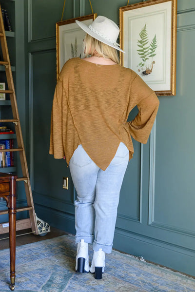 Maximize My Style Lightweight Zig Zag Hem Sweater in Mustard Womens Southern Soul Collectives 