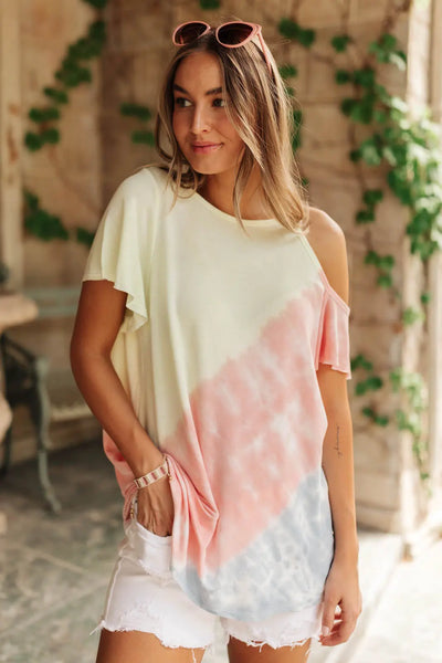 Melting Monday Open Shoulder Tie-Die Top in Sunset Womens Southern Soul Collectives 