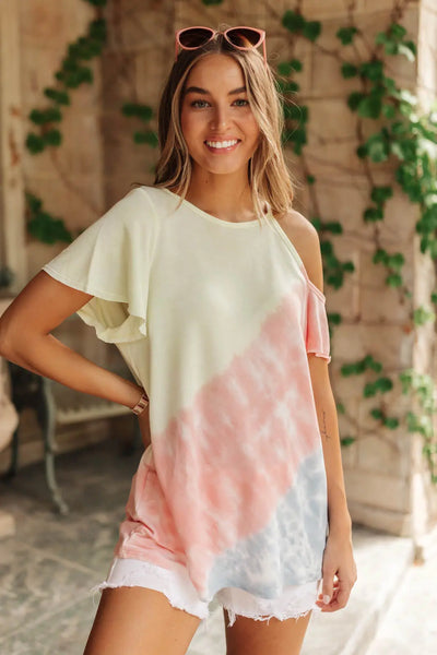 Melting Monday Open Shoulder Tie-Die Top in Sunset Womens Southern Soul Collectives 