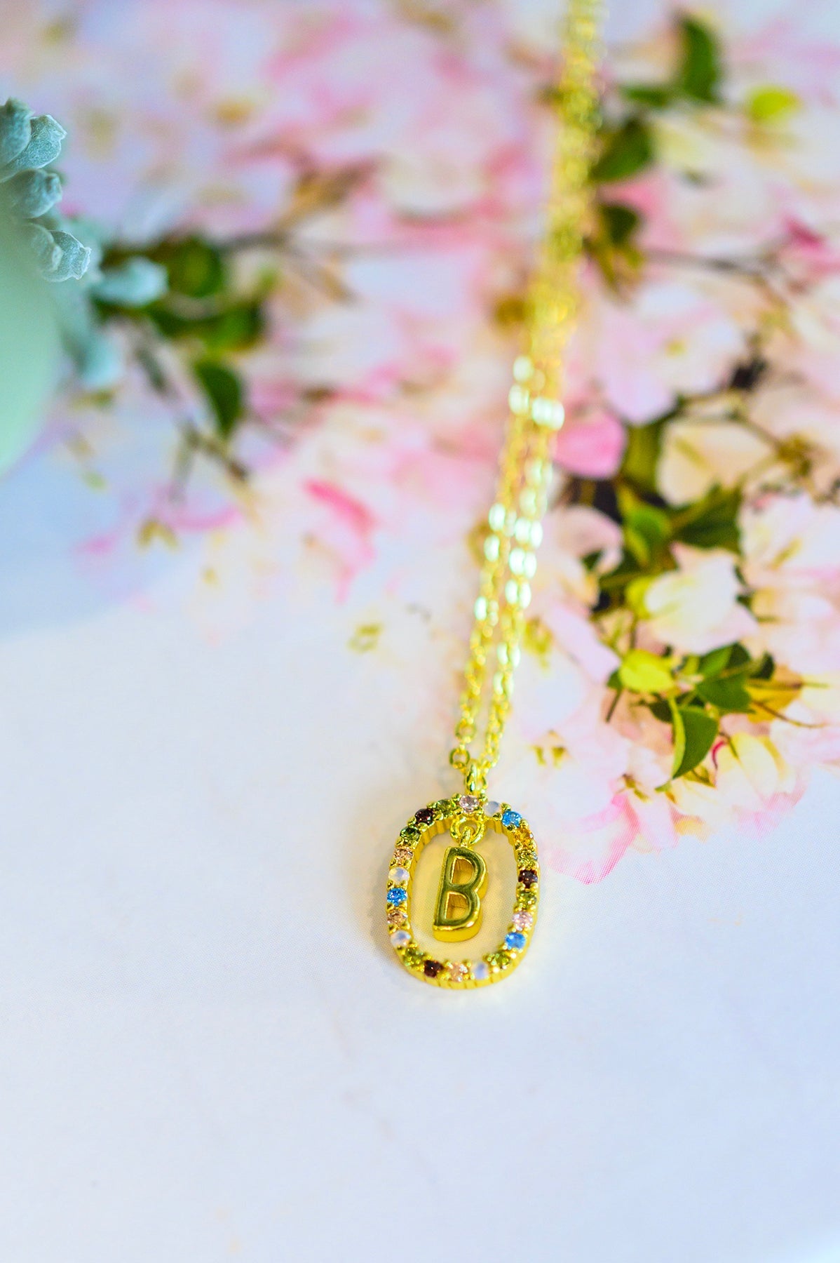 Mi Amor Gold Dipped Initial Necklace with Semi Precious Stones Womens Southern Soul Collectives 