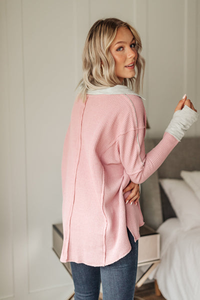 Mia Waffle Knit Long Sleeve In Pink Womens Southern Soul Collectives 