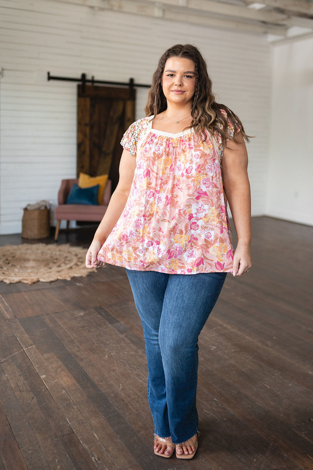 Not So Serious Floral Blouse in Pink Womens Southern Soul Collectives 