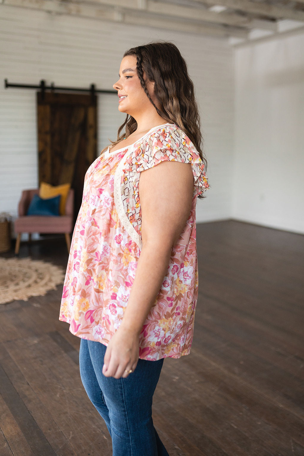 Not So Serious Floral Blouse in Pink Womens Southern Soul Collectives 