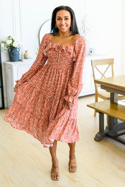 Now Is Your Chance Floral Midi Dress In Rust Womens Southern Soul Collectives 