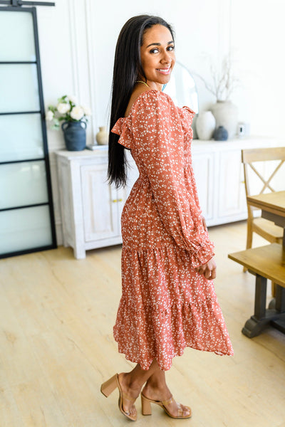 Now Is Your Chance Floral Midi Dress In Rust Womens Southern Soul Collectives 