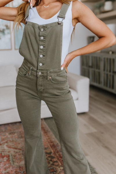 Olivia Control Top Release Hem Overalls in Olive Womens Southern Soul Collectives 