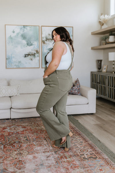 Olivia Control Top Release Hem Overalls in Olive Womens Southern Soul Collectives 