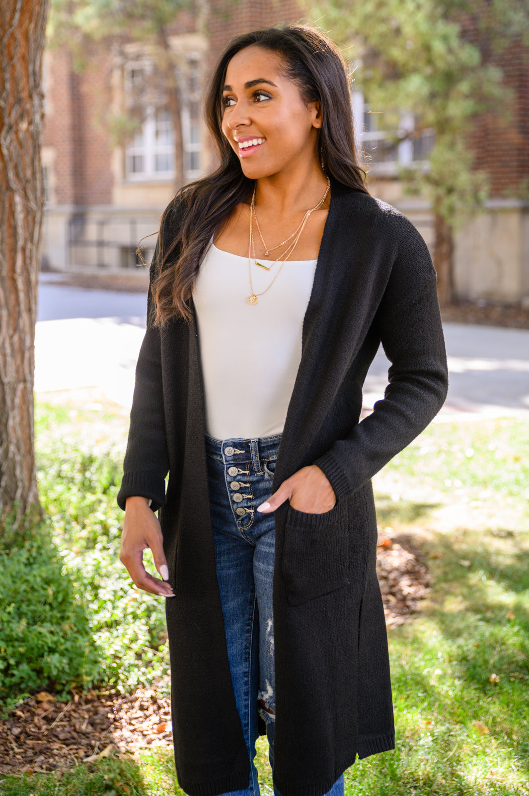 One Of The Girls Longline Cardigan In Black Womens Southern Soul Collectives 
