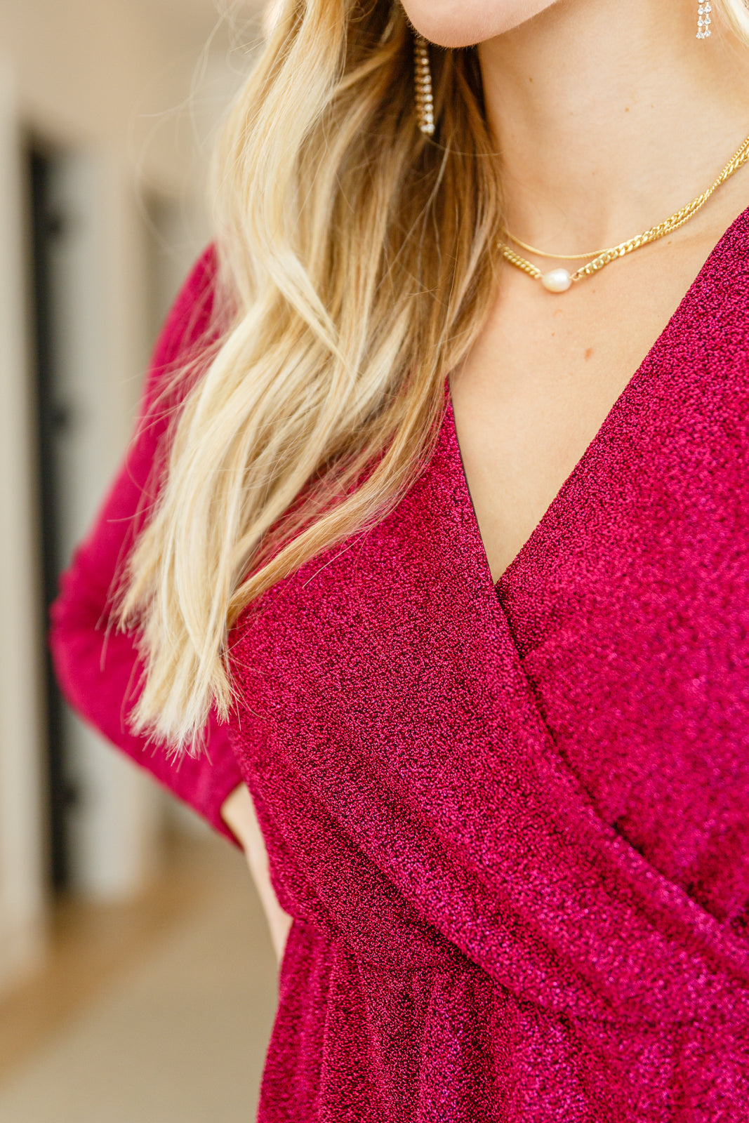 Only You Surplice Neck Sparkle Knit Dress In Magenta Womens Southern Soul Collectives 