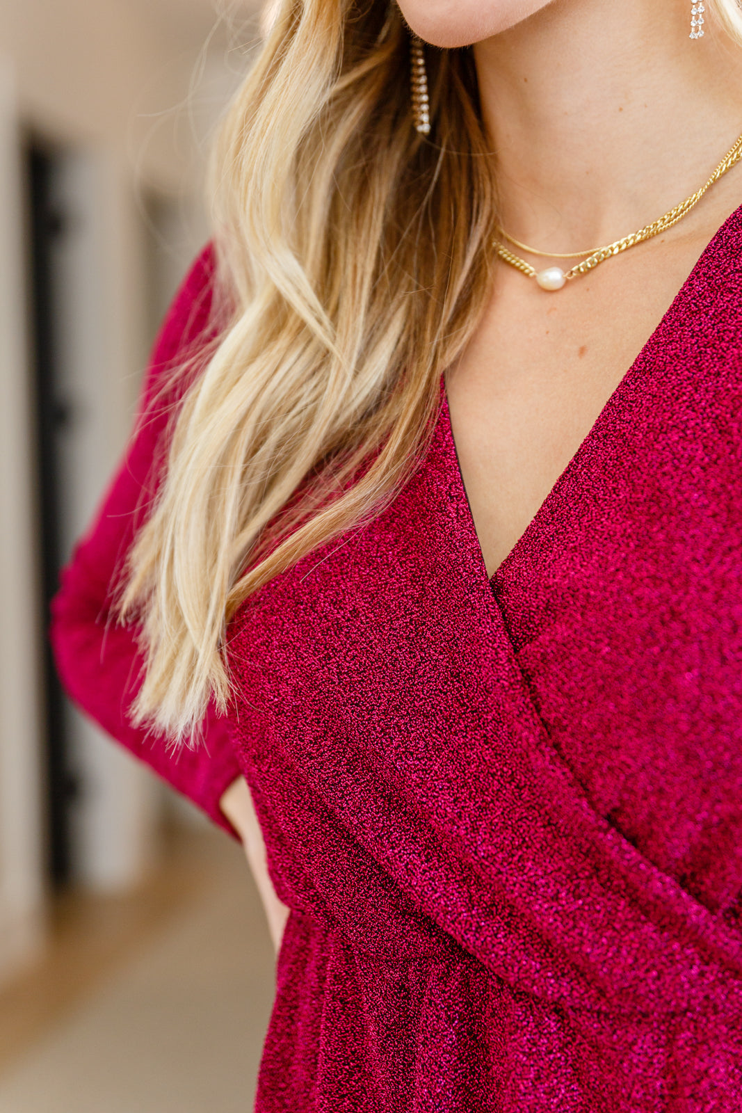 Only You Surplice Neck Sparkle Knit Dress In Magenta Womens Southern Soul Collectives 