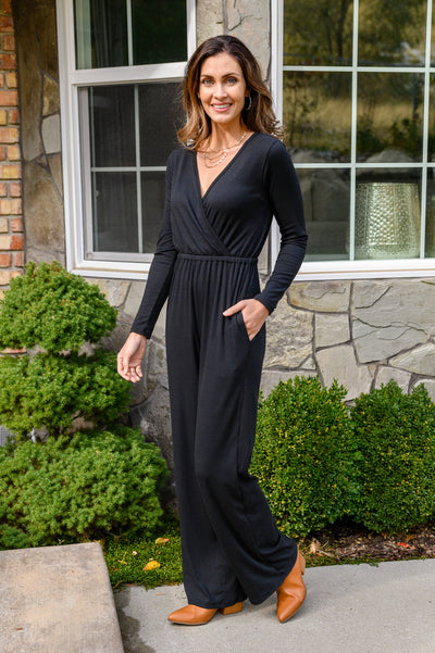 Onward & Upward Faux Wrap Jumpsuit In Black Womens Southern Soul Collectives 