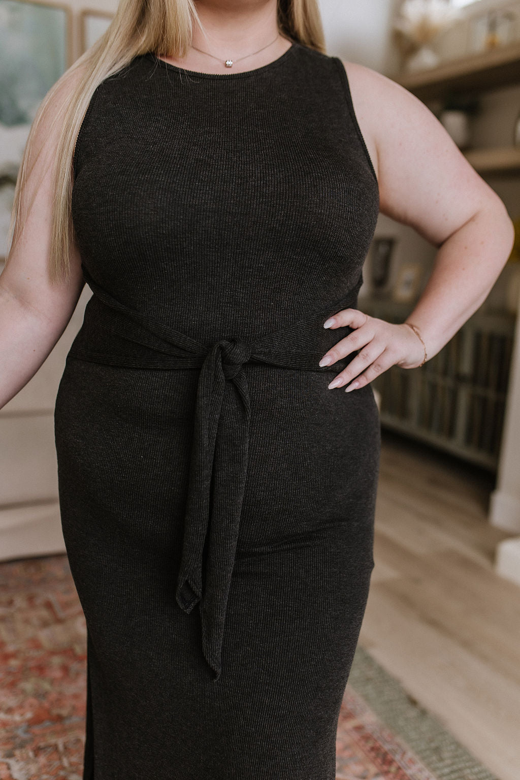 Out on the Town Tie Detail Midi Dress in Charcoal Womens Southern Soul Collectives 