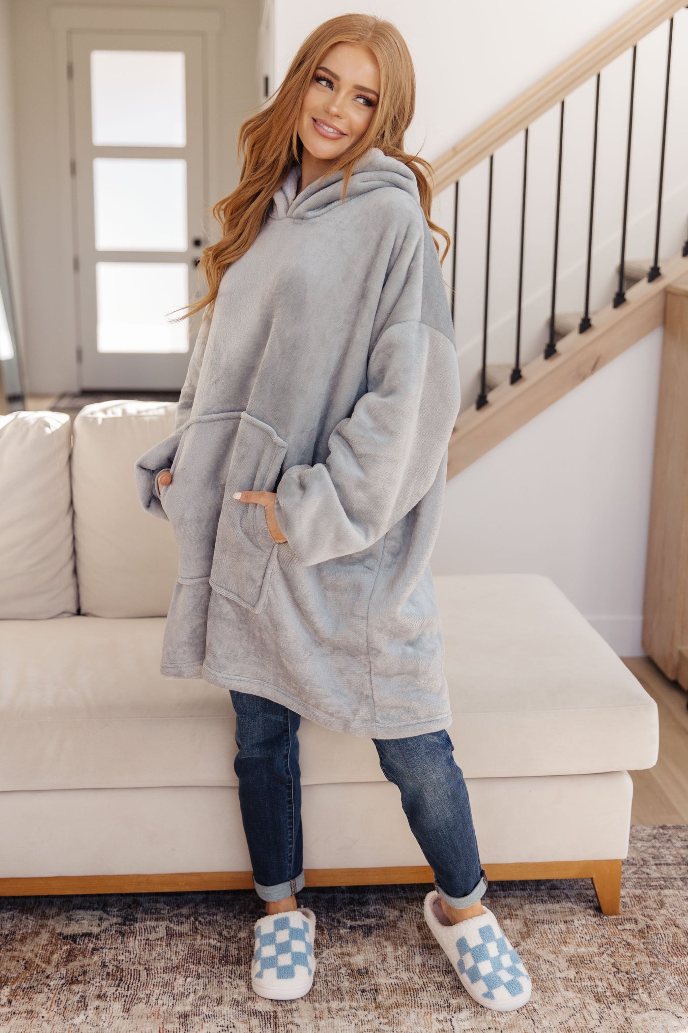 Oversized Velour Blanket Hoodie in Gray Womens Southern Soul Collectives