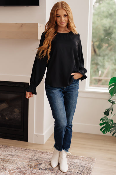 Peaceful Moments Smocked Sleeve Blouse in Black - Southern Soul Collectives