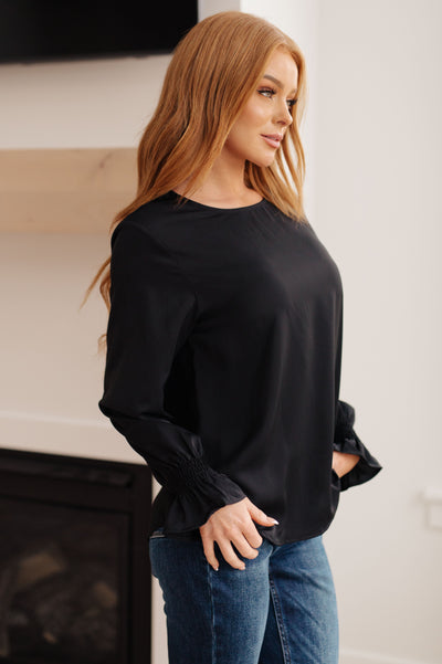 Peaceful Moments Smocked Sleeve Blouse in Black - Southern Soul Collectives