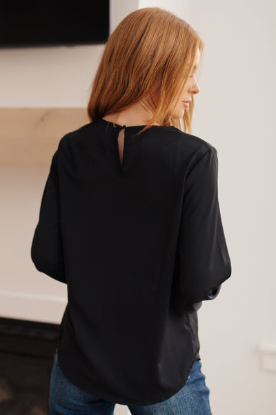 Peaceful Moments Smocked Sleeve Blouse in Black - Southern Soul Collectives