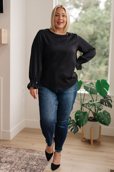 Peaceful Moments Smocked Sleeve Blouse in Black - Southern Soul Collectives