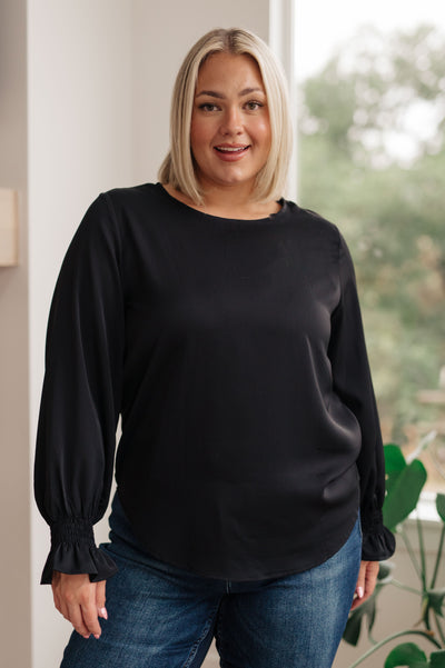Peaceful Moments Smocked Sleeve Blouse in Black - Southern Soul Collectives