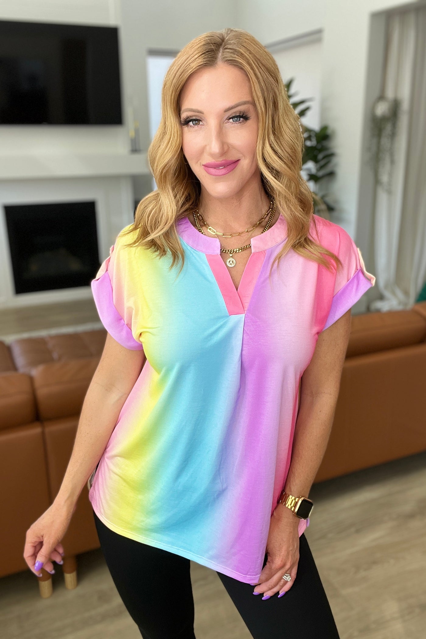 Lizzy Cap Sleeve Top in Ombre Rainbow Tops Southern Soul Collectives