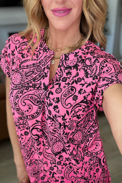 Lizzy Cap Sleeve Top in Pink Paisley Tops Southern Soul Collectives