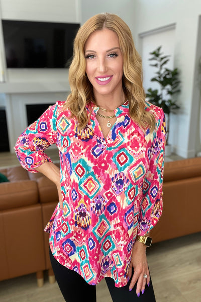 Lizzy Top in Hot Pink Ikat Tops Southern Soul Collectives
