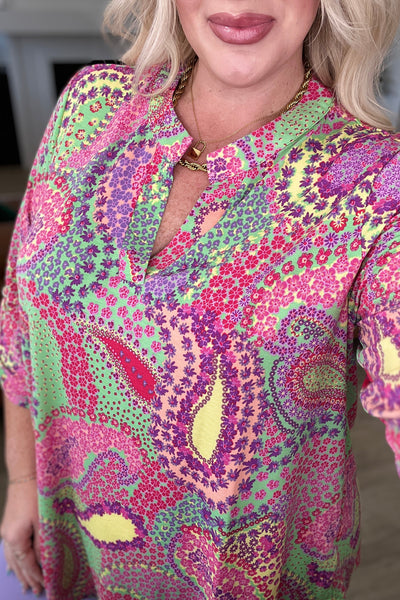 Lizzy Top in Green and Pink Paisley Tops Southern Soul Collectives