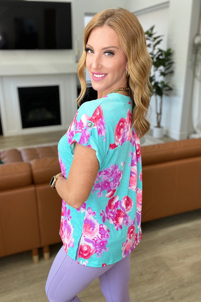 Lizzy Cap Sleeve Top in Hot Pink and Mint Floral Tops Southern Soul Collectives