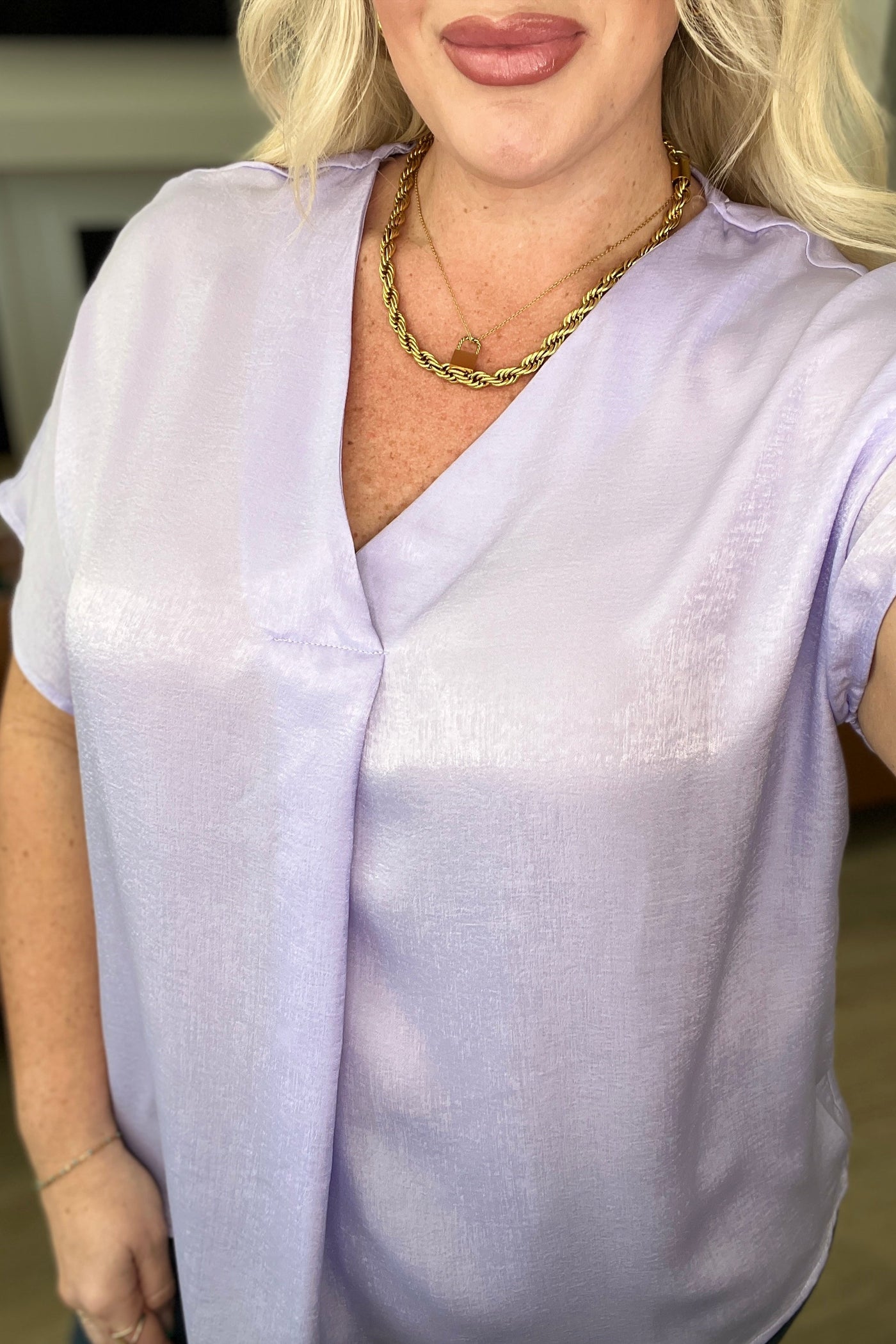 Pleat Front V-Neck Top in Lavender Tops Southern Soul Collectives