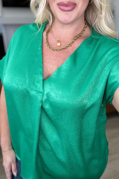 Pleat Front V-Neck Top in Kelly Green Tops Southern Soul Collectives