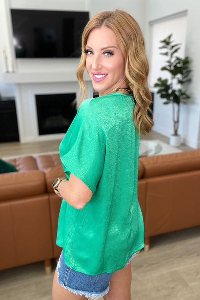 Pleat Front V-Neck Top in Kelly Green Tops Southern Soul Collectives