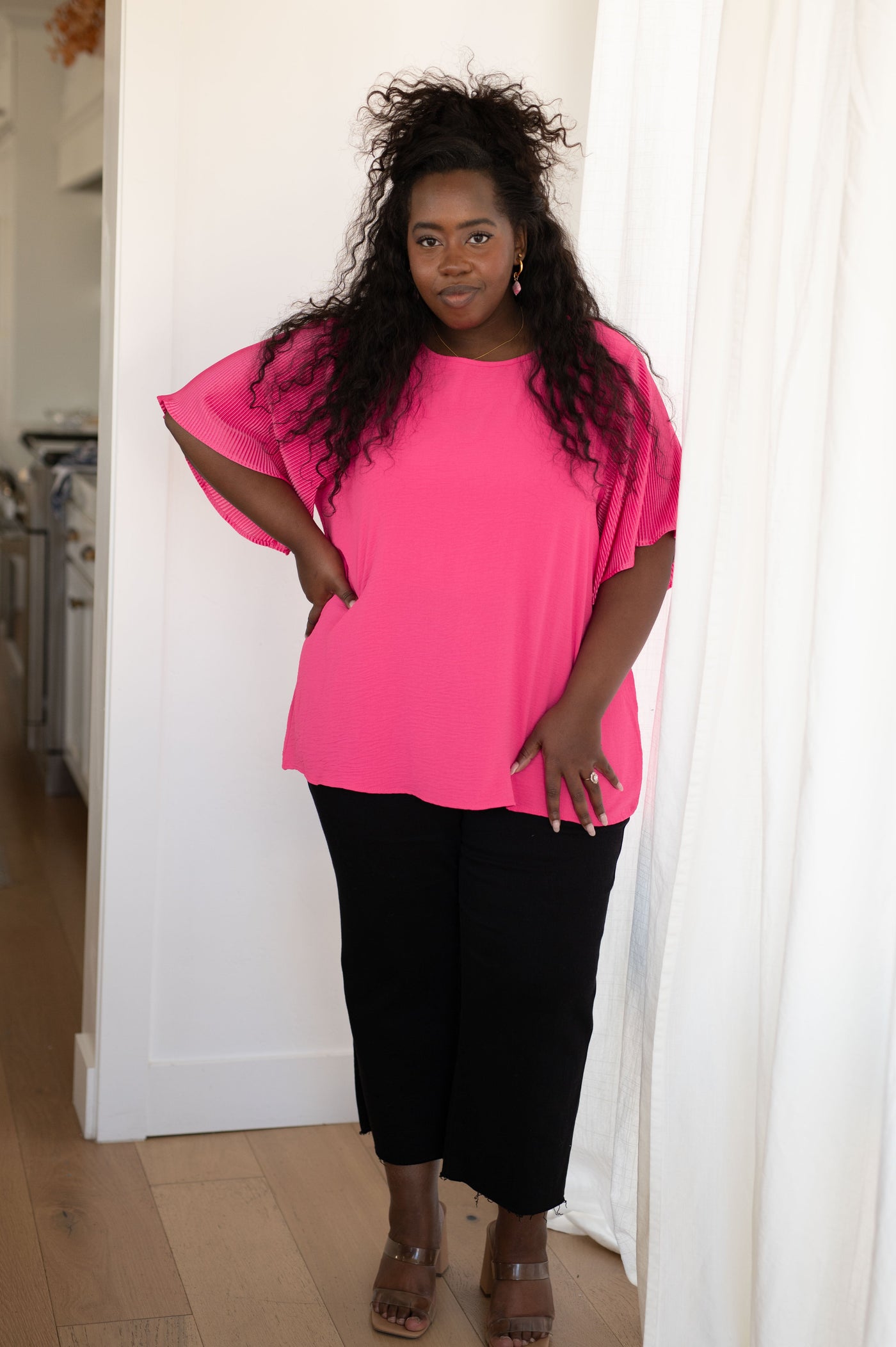 Pink and Perfect Ruffle Sleeve Top Womens Southern Soul Collectives