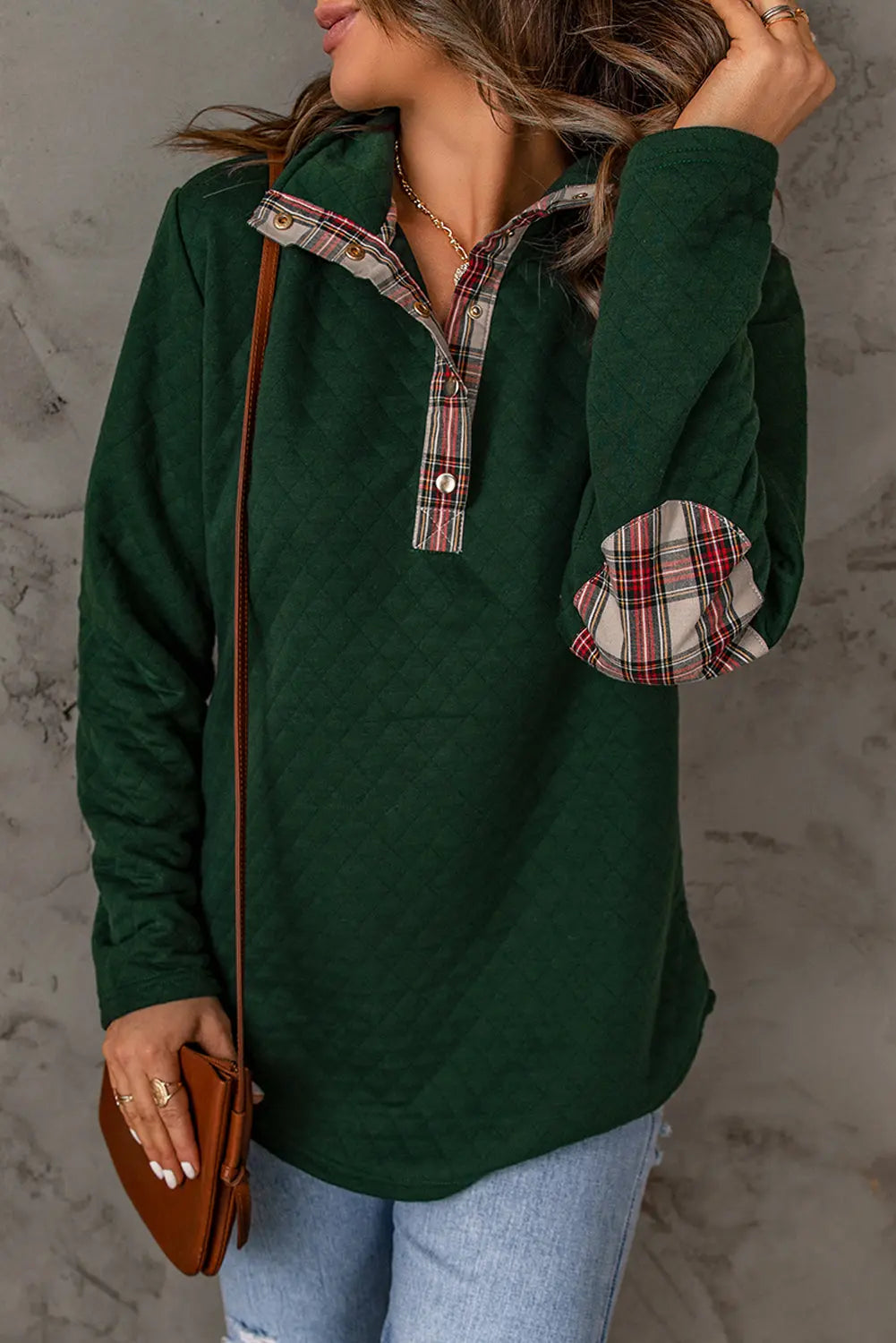 Plaid Snap Down Sweatshirt in Green Quilt  Southern Soul Collectives 