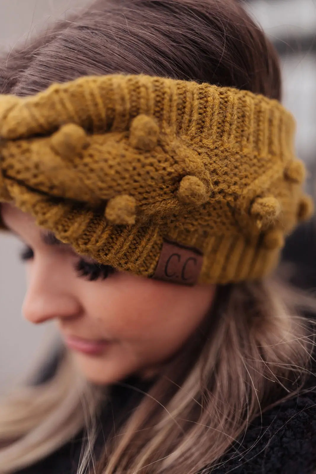 Pom Knit Head Wrap in Mustard Womens Southern Soul Collectives 