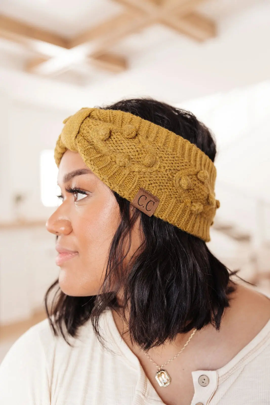 Pom Knit Head Wrap in Mustard Womens Southern Soul Collectives 
